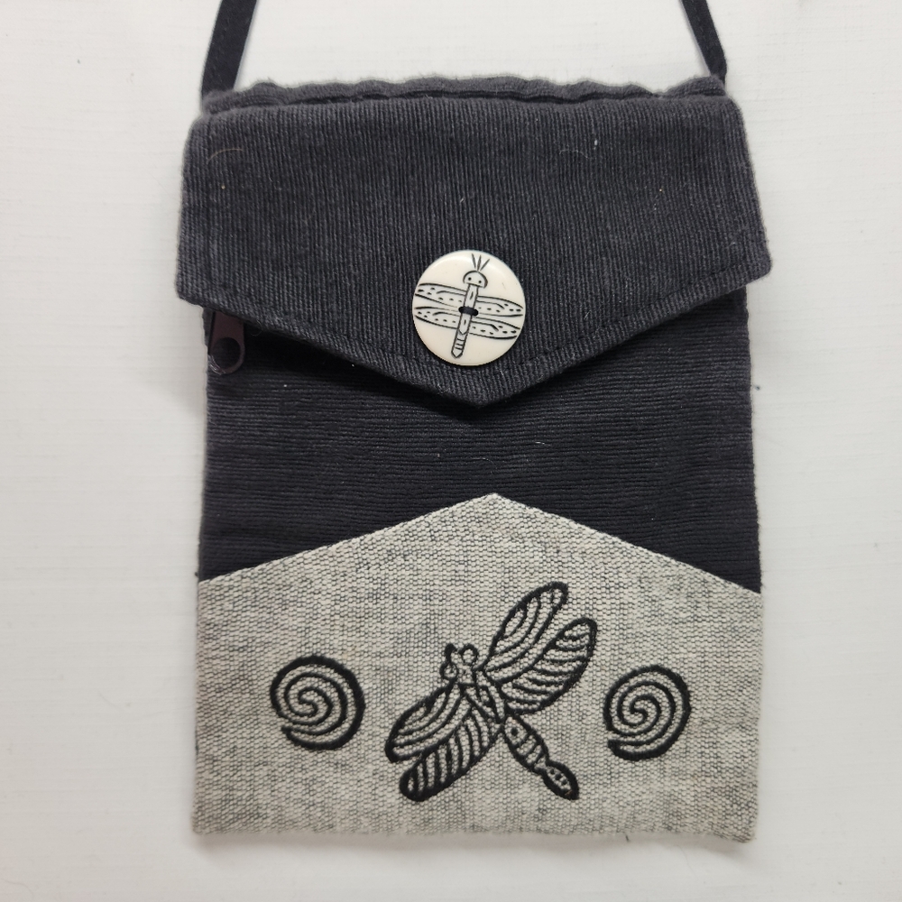 VTG Venus Imports 100% Silk Black Gray Butteryfly Mini Travel Crossbody Bag Purs